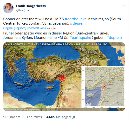 Erdbebenvorhersage für Türkei