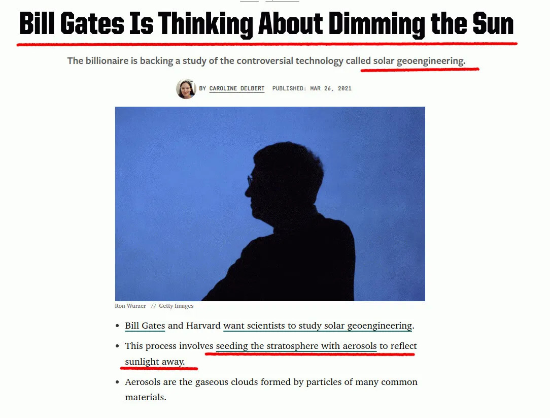 Bill Gates denkt über die Verdunkelung der Sonne nach