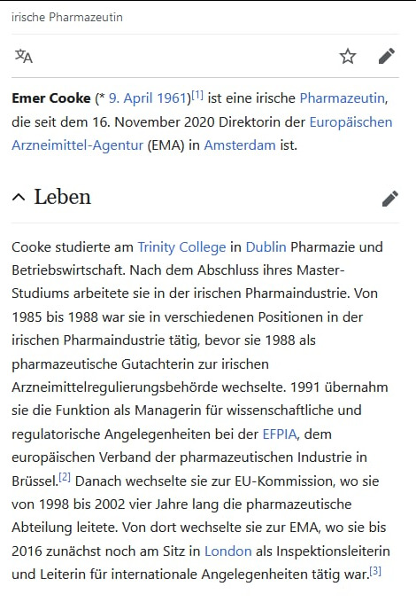 Wikipedia-Seite von Emer Cooke